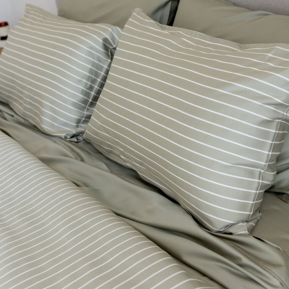 Bamboo Quilt Cover - Olive Stripe